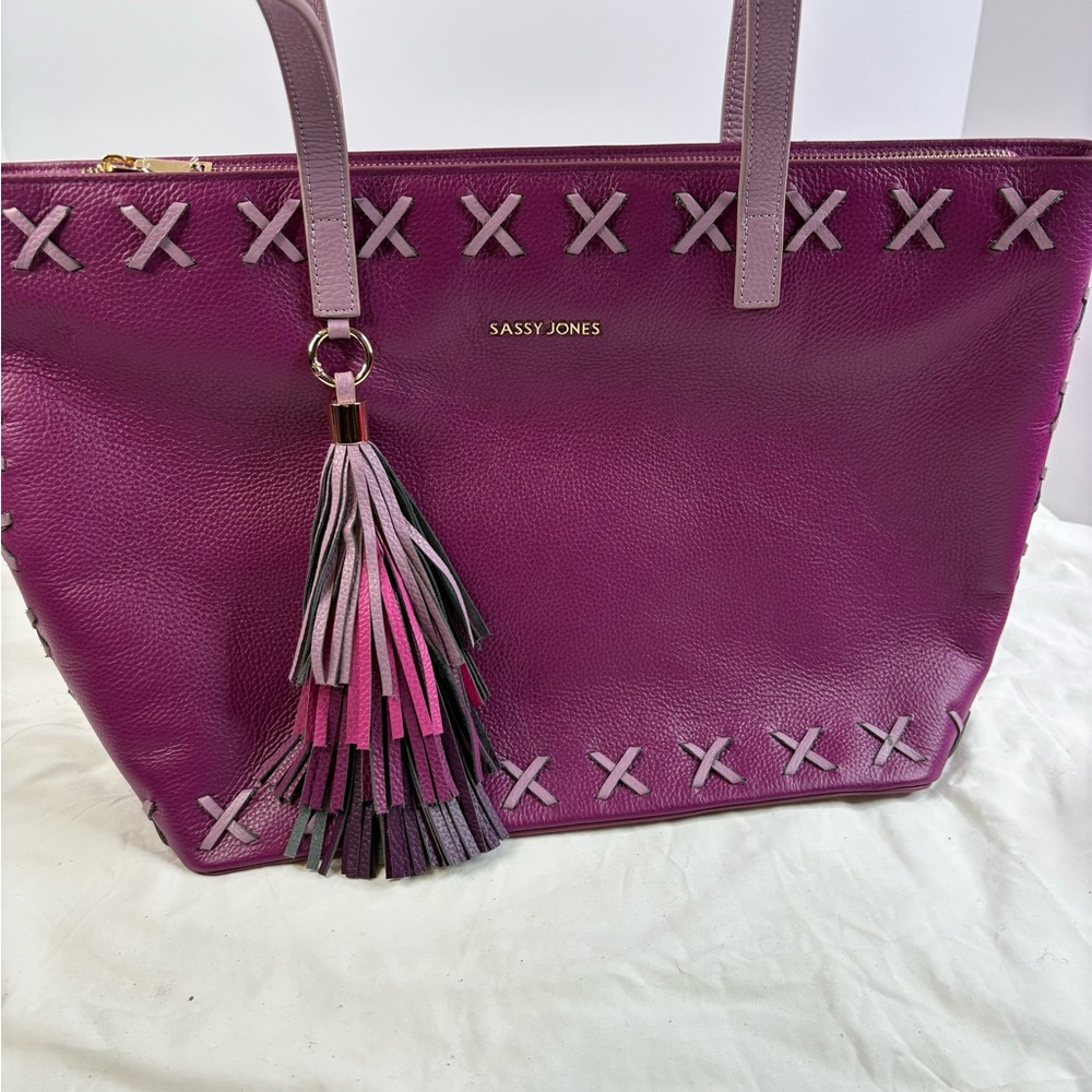 Sassy Jones Magenta Tote with Tassel Accent